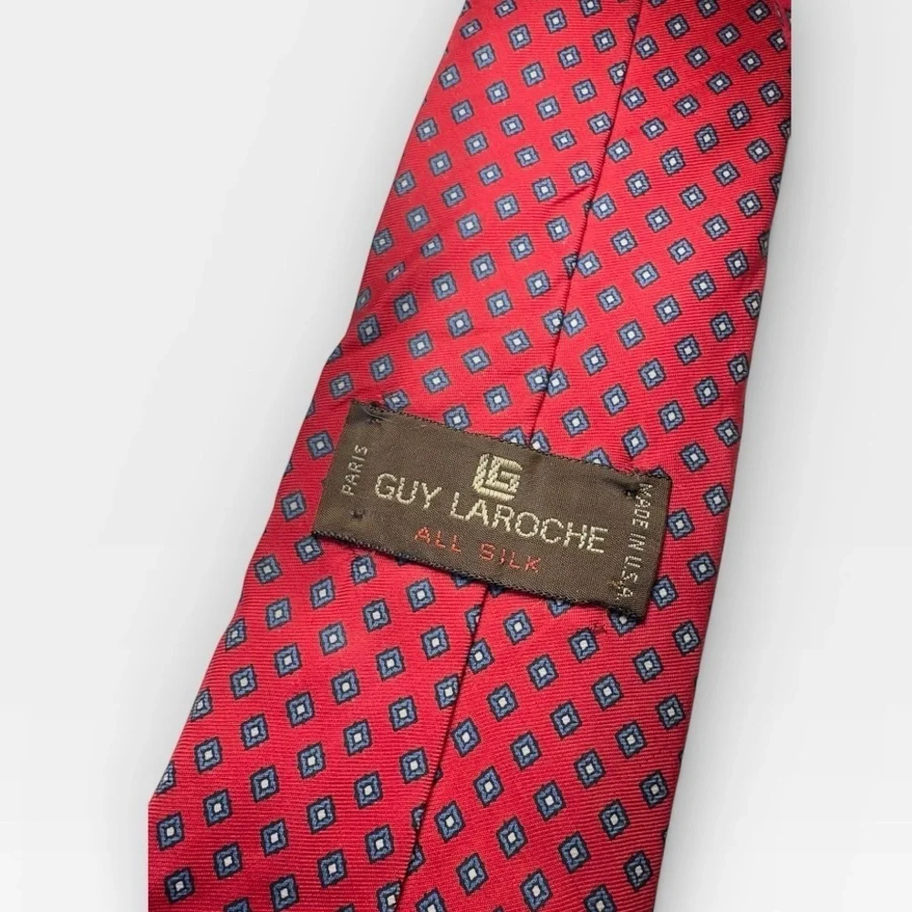 Guy Laroche Red and Blue Geometric 100% Silk Tie